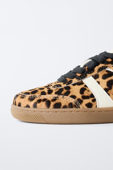LEOPARD PRINT LEATHER SNEAKERS - Leopard by Zara - Image 3