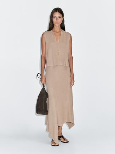 Zara Asymmetric knit midi skirt - Beige
