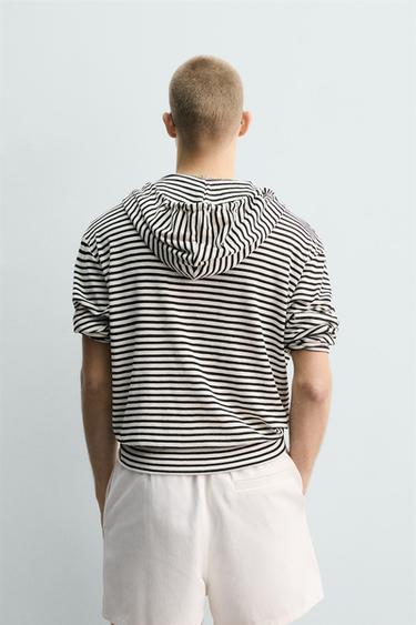 SWEAT JACQUARD RAYURES ZIP HOODIE - Blanc / Noir de Zara - Image 2