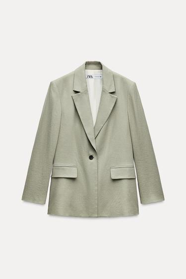 LINEN BLEND BLAZER - Sea green by Zara - Image 4