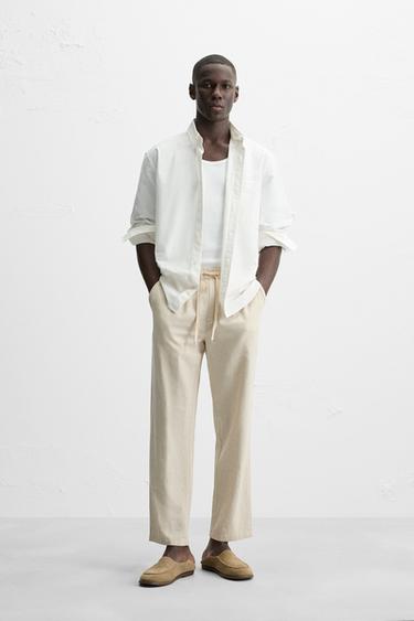 COTTON-LINEN RELAXED FIT TROUSERS - Light beige by Zara