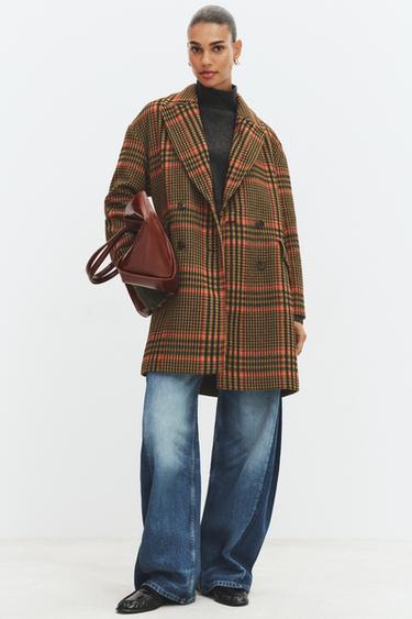 Zara OVERSIZED PLAID COAT - Multicolored