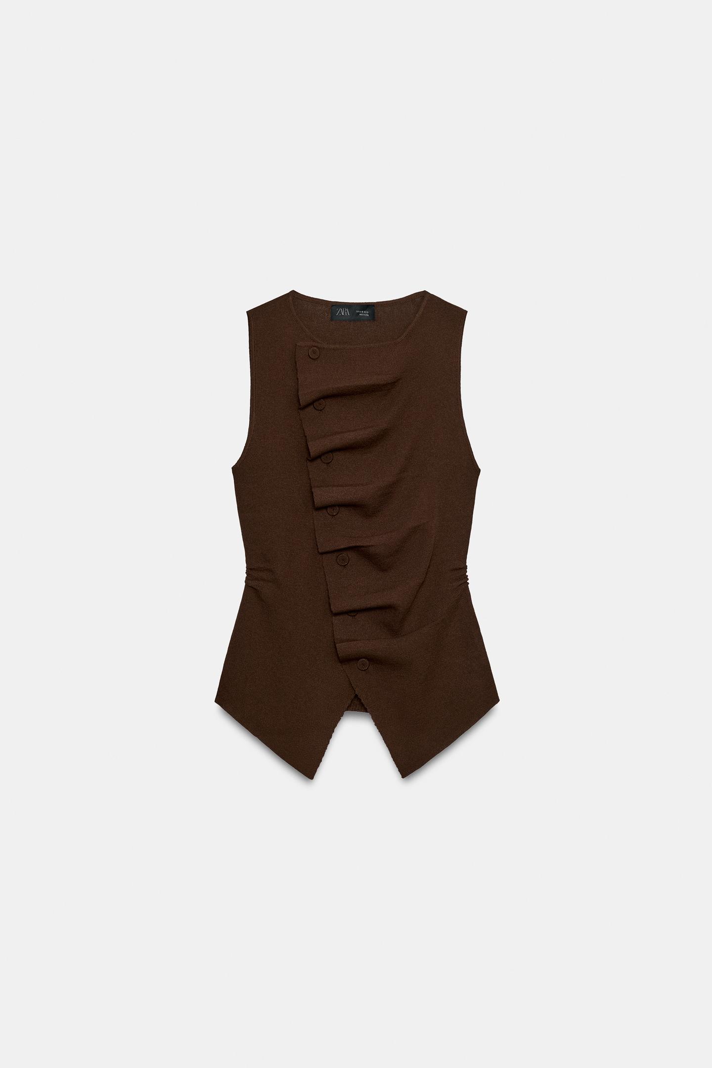 Женский топ Zara Draped Knit, цвет: Коричневый — фото 4