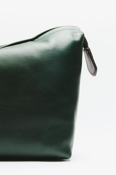 LEATHER TRAVEL WASH BAG - Green by Zara
