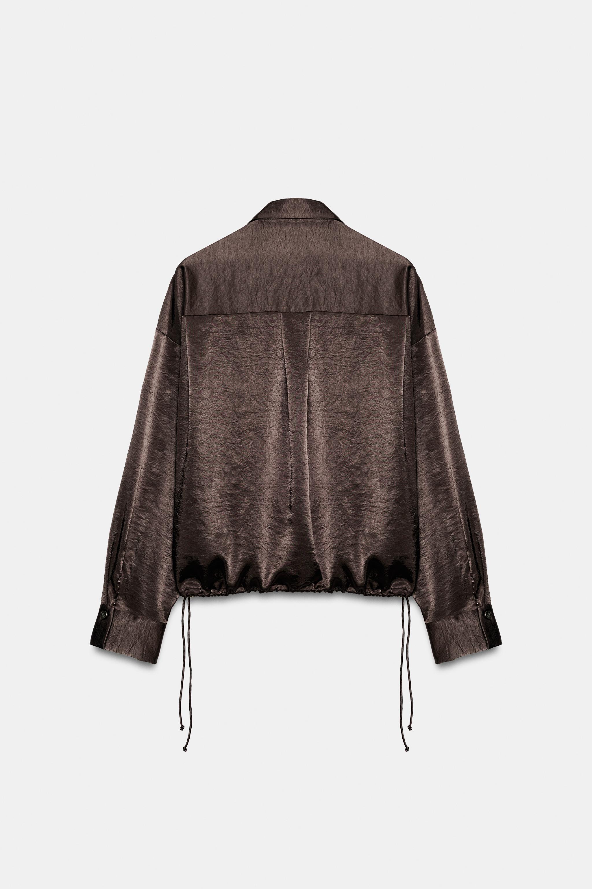 Женские блузки Zara DRAWSTRING SATIN BLOUSE — фото 6