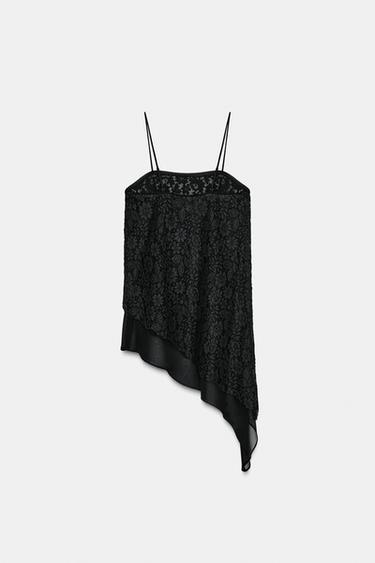 TOP LONG EN DENTELLE ASYMÉTRIQUE - Noir de Zara - Image 7
