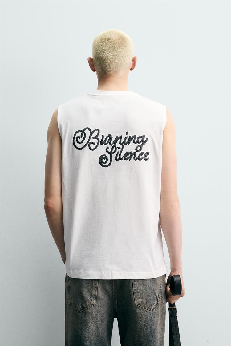 ZARA RELAXED FIT EMBROIDERED TANK TOP