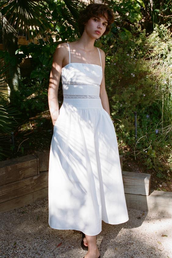 エンブロイダリー ポプリンワンピース - ホワイト | ZARA Japan / 日本 