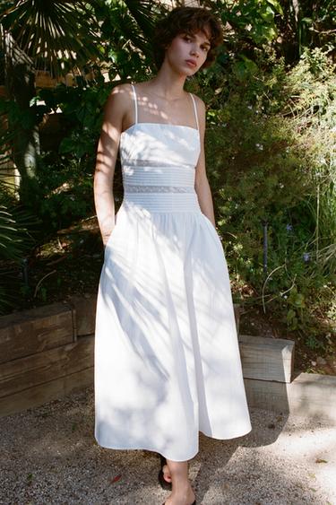 VESTIDO DE POPELINA COM BORDADOS - Branco da Zara