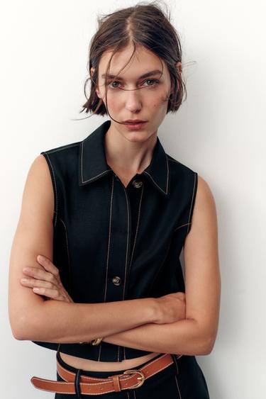 STRAIGHT WAISTCOAT WITH CONTRAST STITCHING - Black by Zara - Image 1