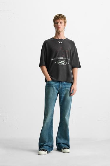 Zara WASHED PRINT KNIT T-SHIRT - Black - Image 0