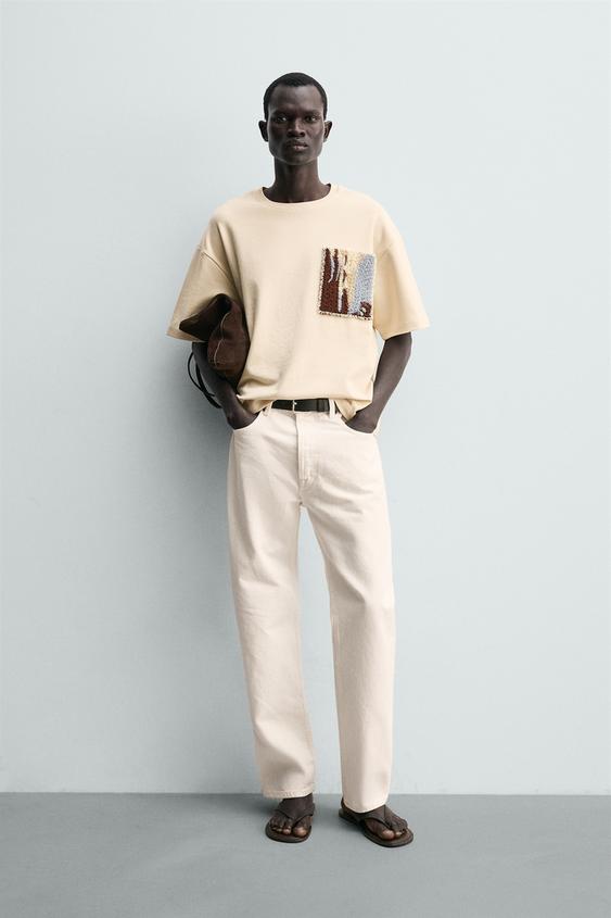 MIXED TEXTURE PATCH T-SHIRT from Zara - $49.90