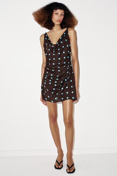МИНИ-ПЛАТЬЕ В ГОРОШЕК — Коричнево-синий от Zara