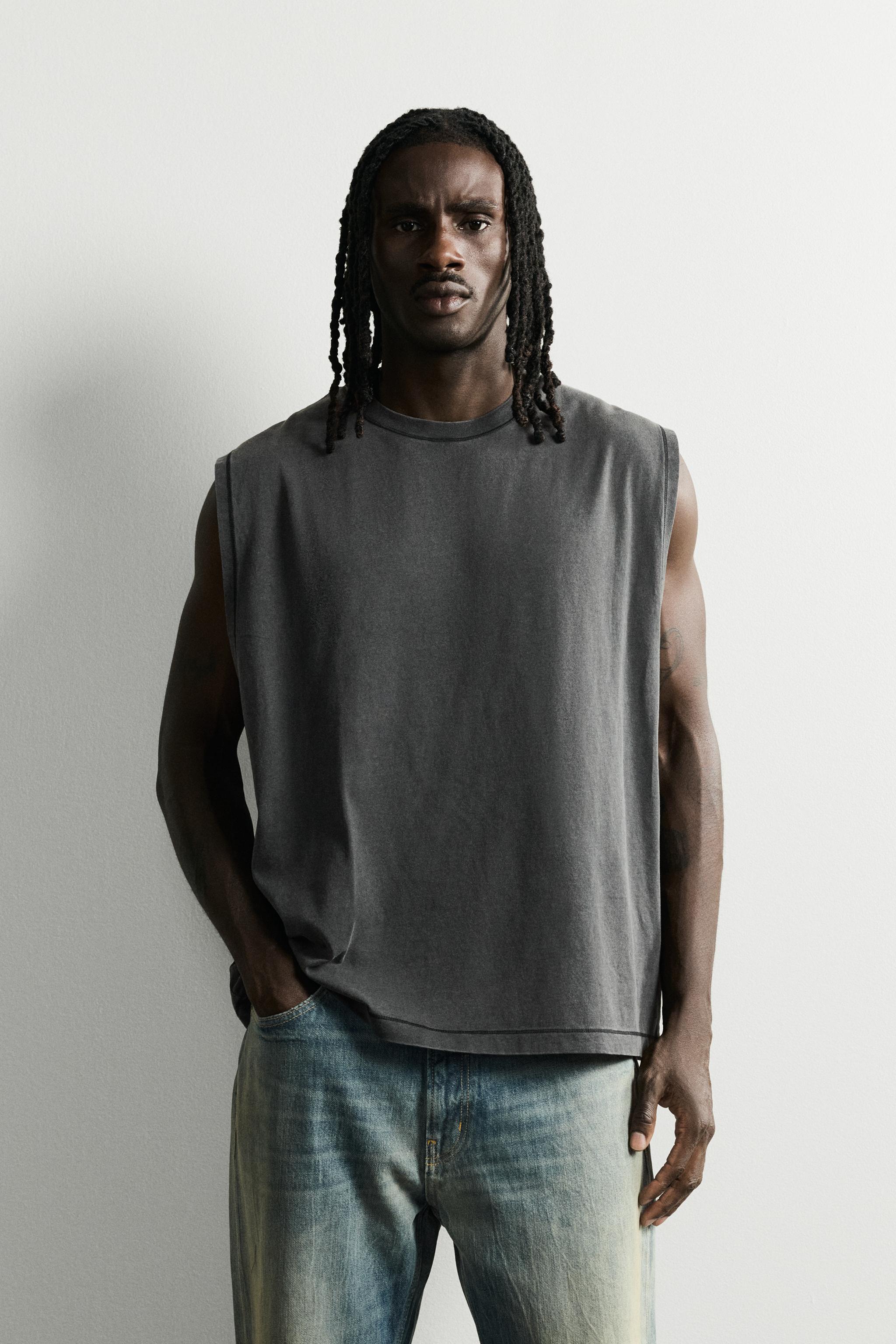 WASHED TANK TOP — Dark anthracite (alternate view)