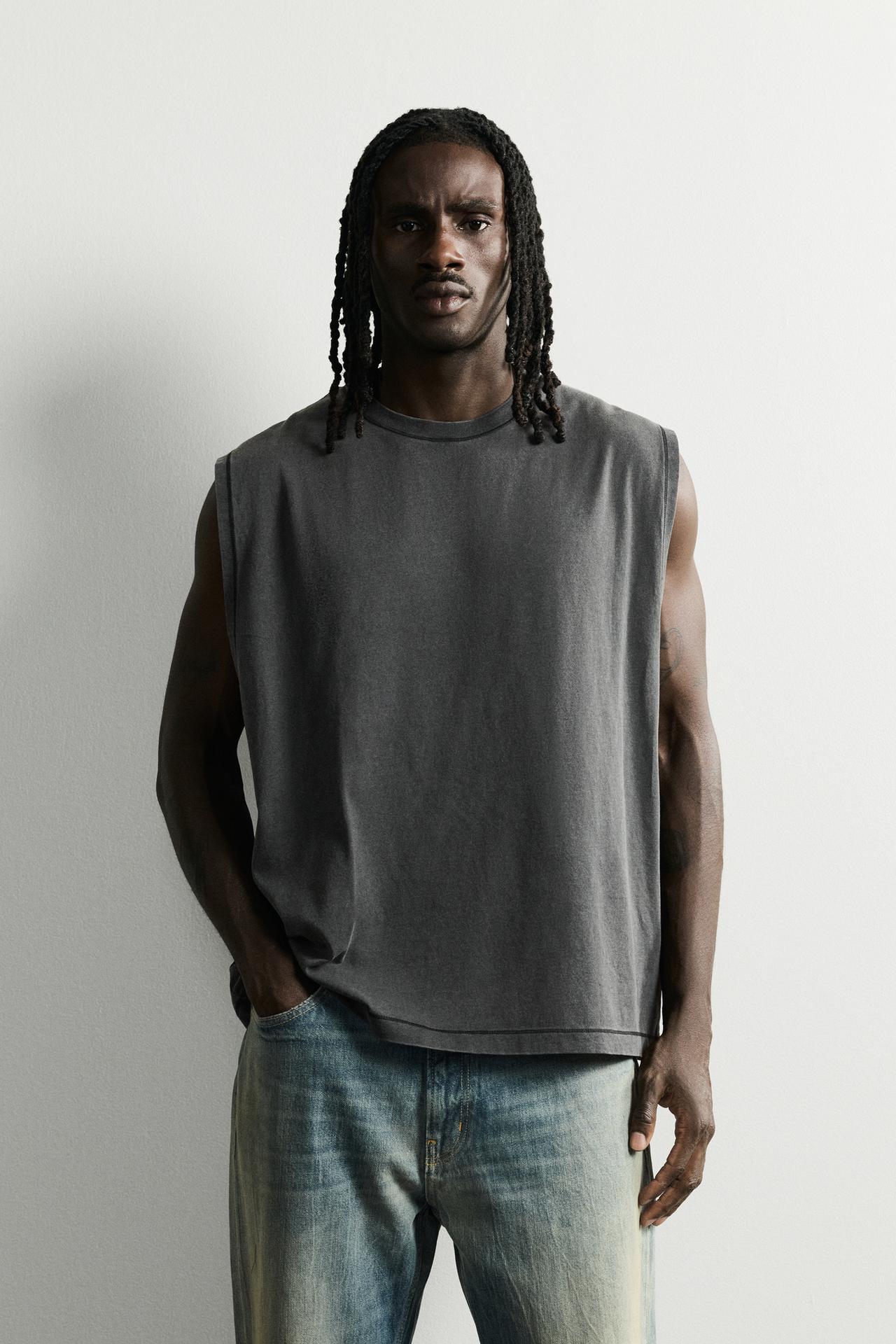 WASHED TANK TOP — Dark anthracite