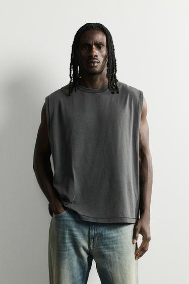 WASHED TANK TOP — Dark anthracite 2