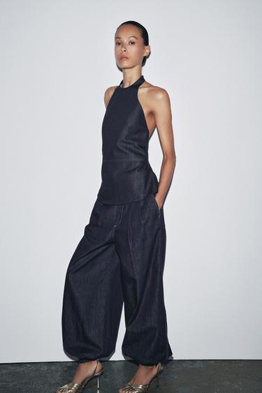 PANTALON DENIM BOUILLANT ZW COLLECTION - Bleu de Zara - Image 3