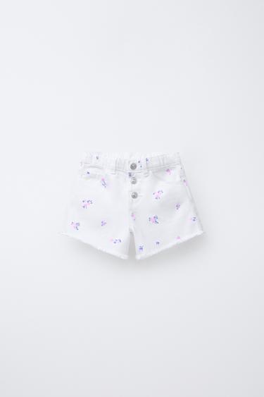 Zara HIGH WAIST FLORAL TWILL BERMUDA SHORTS - White