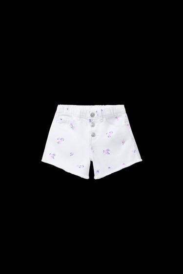 Zara HIGH WAIST FLORAL TWILL SHORTS - White - Image 0