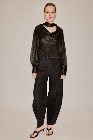 JEANS ZW COLLECTION TAPERED TIRO ALTO - Negro de Zara