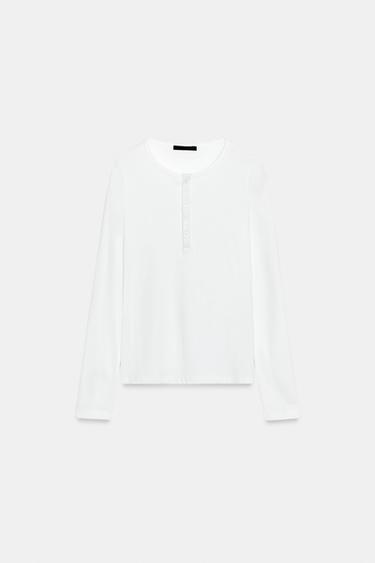 CAMISETA BOTONES MANGA LARGA - Blanco de Zara - Imagen 0