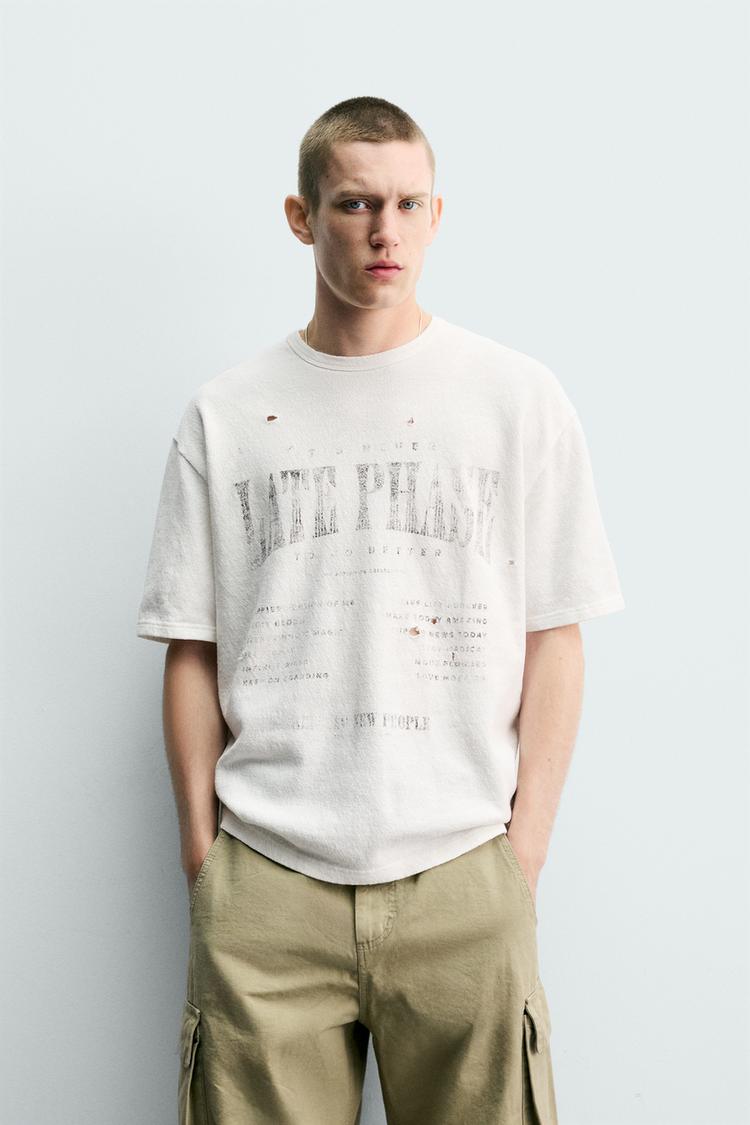 ZARA WASHED PRINTED KNIT T-SHIRT
