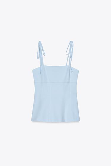FITTED TOP WITH BOWS - Sky blue by Zara