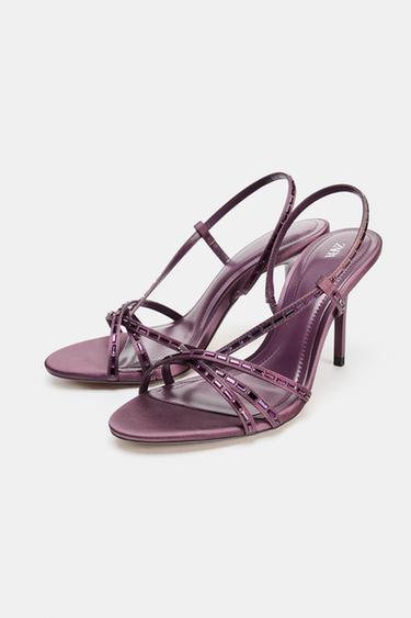 SANDALES À TALONS ET BRIDES BRILLANTES - Violet de Zara - Image 3