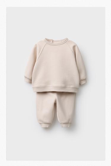 Zara SWEATSHIRT AND JOGGER SET WITH BRUSHED INTERIOR - Light beige