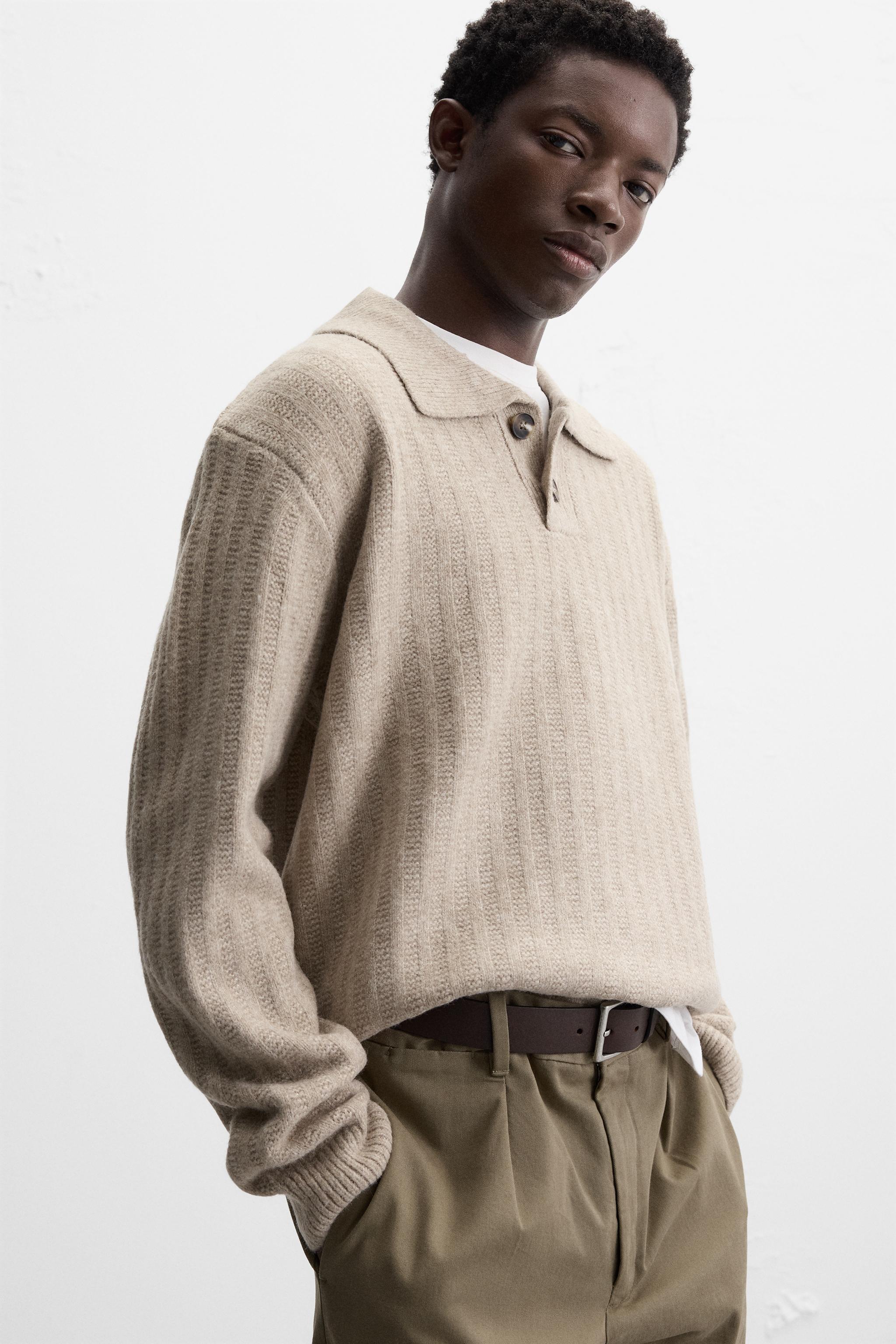 【ZARA】リブ ニット ポロシャツ ブラウン | 7140/410/700 ザラ テクスチャー ニット ポロシャツ XLサイズ ザラ ZARA 2024