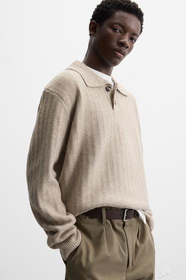 RIBBED KNIT POLO SHIRT - camel by Zara