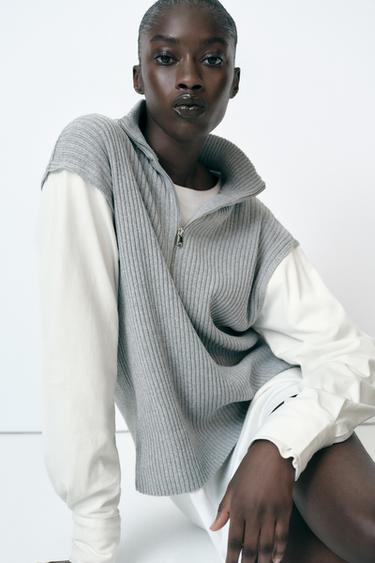 T-SHIRT AVEC GILET SANS MANCHES - Gris chiné de Zara - Image 2