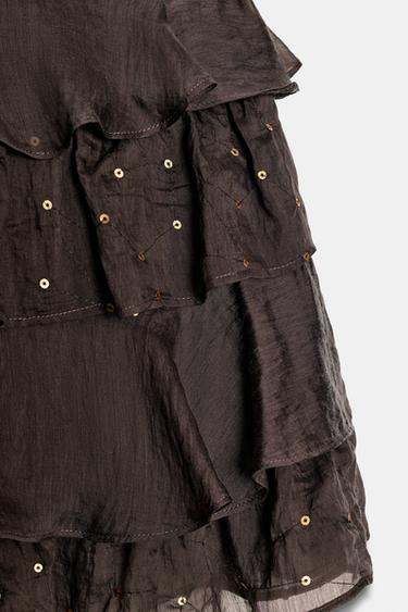 MINI SKIRT WITH RUFFLES AND SEQUINS - Brown by Zara - Image 7
