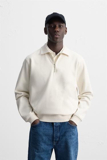 POLO QUARTER-ZIP SWEATSHIRT - Ecru by Zara