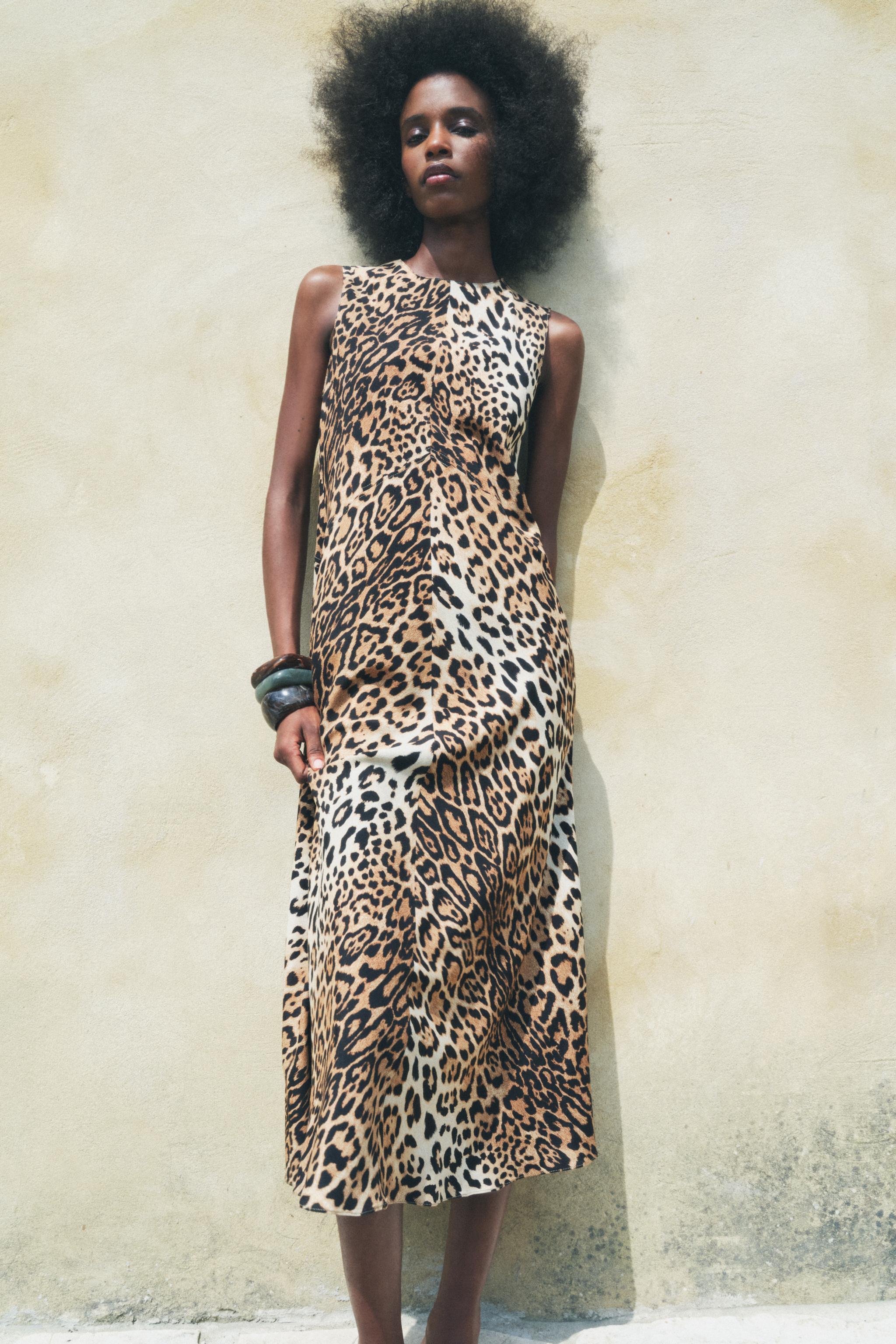 SLEEVELESS SATIN EFFECT DRESS ZW COLLECTION Leopard ZARA United States