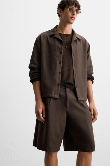 TEXTURED BERMUDA SHORTS WITH PLEATS - Brown by Zara - Image 4