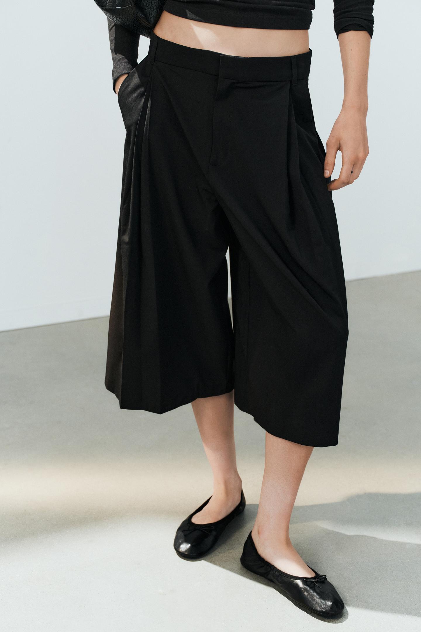 Женские шорты Zara Long Pleated Bermuda, цвет: Чёрный — фото 2