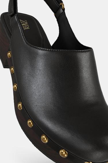 LEATHER CLOGS WITH STUDS - Black by Zara - Image 0