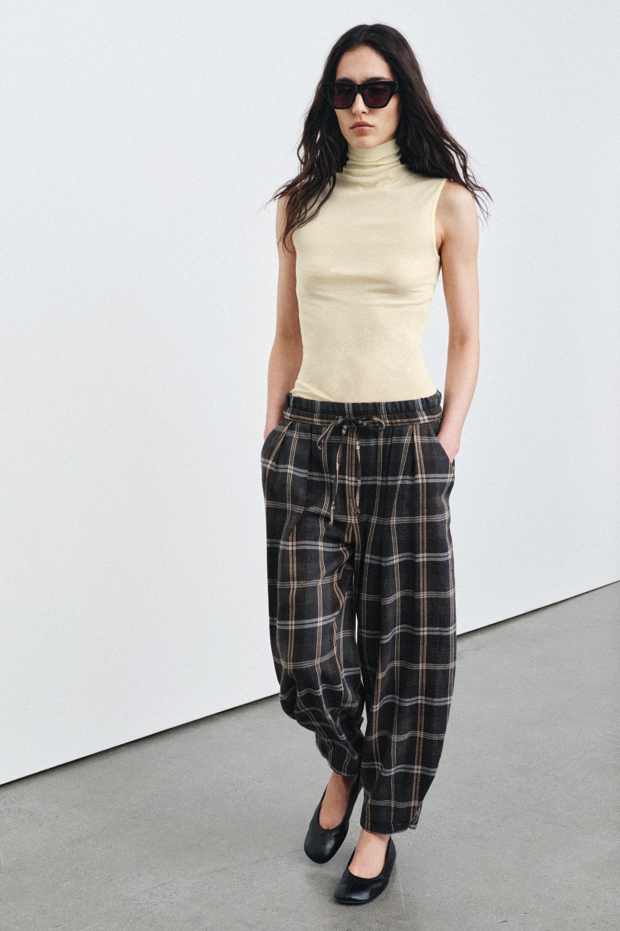 ご購入者様決定꒰ZARA WOMAN꒱タータンチェック柄 アンクル パンツ 赤黒系 ボトムス 楽天市場】タータンチェック パンツ（カラーレッド）（レディース