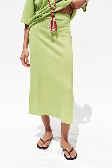 JUPE MIDI EN MAILLE - Vert de Zara - Image 3
