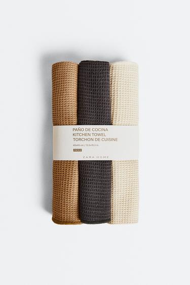 Zara WAFFLE-KNIT CLEANING DISH TOWELS (PACK OF 3) - Gray / Tan