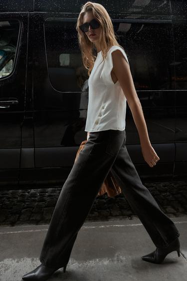 SLEEVELESS TOP WITH DEFINED SHOULDERS - Oyster-white by Zara - Image 1