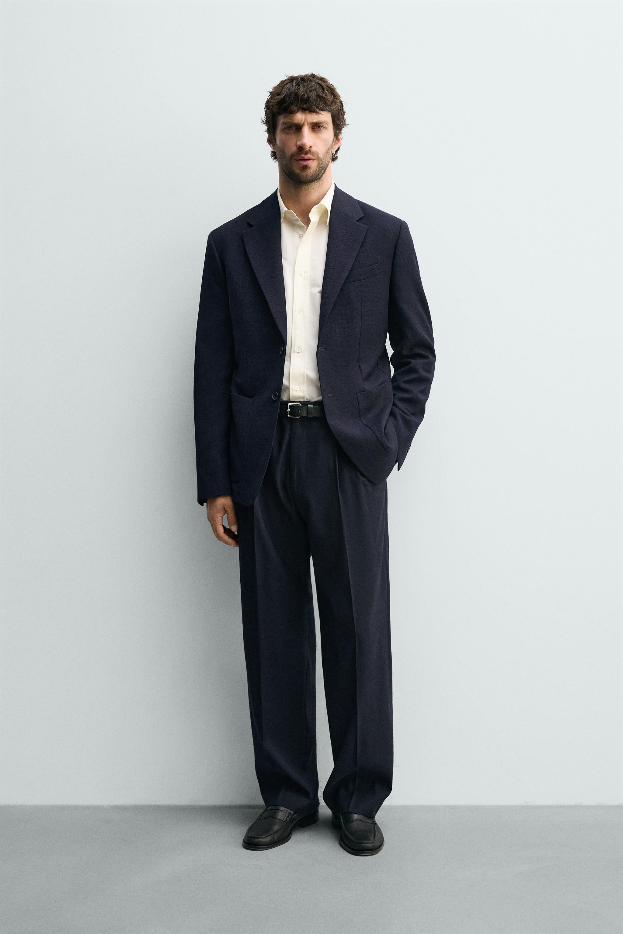 Мужские пиджаки Zara 100% WOOL PLAID REGULAR FIT BLAZER