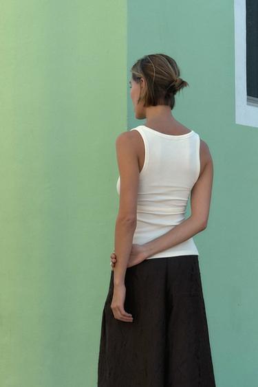 CUT-OUT RIBBED TOP - Ecru by Zara - Image 2