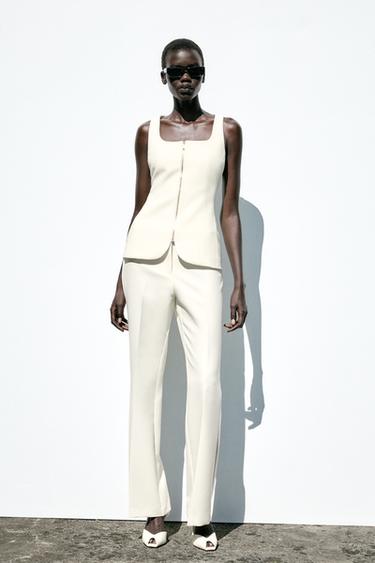 Zara FLARE PANTS - Ecru
