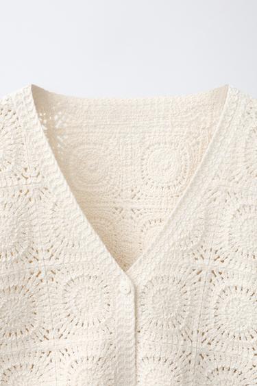 GILET EN MAILLE CROCHET À FLEURS - Écru de Zara - Image 2