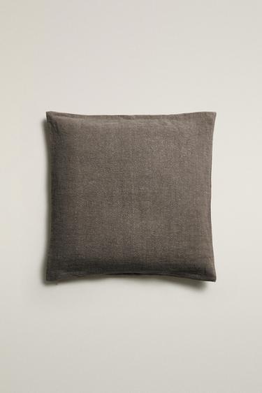 WASHED LINEN CUSHION COVER (400 GSM) - Brown / Taupe by Zara