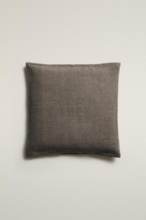 WASHED LINEN CUSHION COVER (400 GSM) - Brown / Taupe by Zara - Image 0