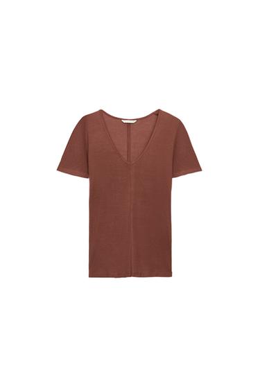 T-SHIRT FLUIDE À MANCHES COURTES - Rose craie de Zara