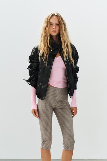 PANTALÓN CAPRI CUADROS - Gris de Zara
